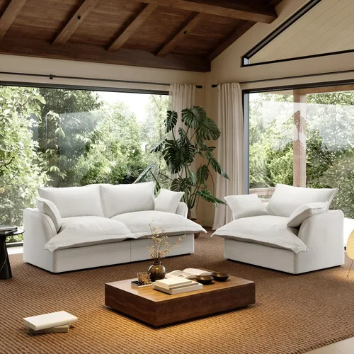Vista 11 de Sofá modular de mezcla de lino para sala de estar, cómodo sofá modular con relleno de plumón, moderno sofá cama convertible con asiento profundo