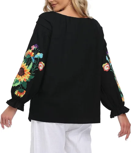 Vista 7 de YZXDORWJ Falda casual para mujer, blusa campesina mexicana bohemia, talla grande, talla XXL