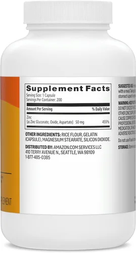 Vista 2 de Amazon Basics Cápsulas de zinc, 50 mg, 200
