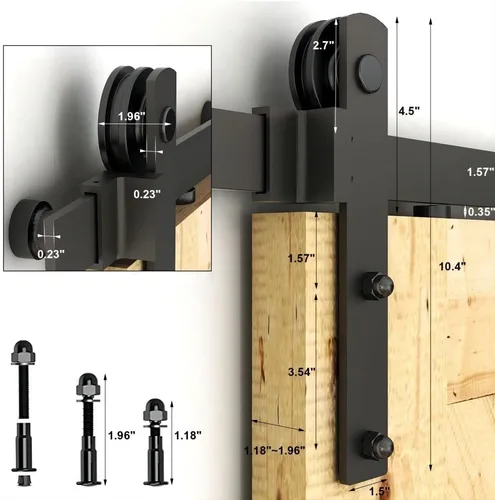 Vista 4 de Kit de herrajes para puerta corrediza de granero de 4 pies, puerta de madera individual, silencioso y fácil de instalar, se adapta a paneles de 24