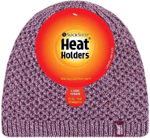 Vista 2 de HEAT HOLDERS - Womens Crochet Knitted Fleece Insulated Thermal Warm Winter Hat Rosa (Nora)
