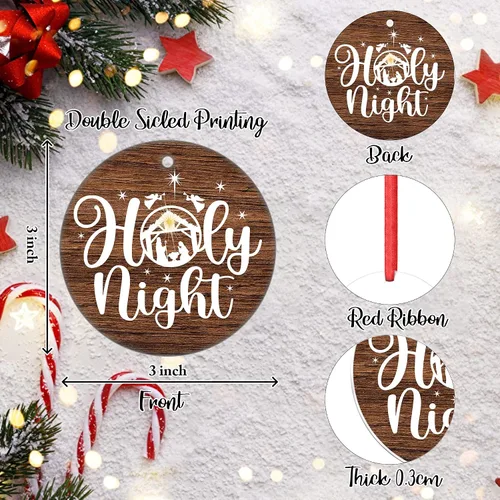 Vista 2 de Adorno de noche santa para árbol de Navidad, adorno religioso de Jesús Dios, Biblia de Navidad, adorno de belén para decoración de árbol de Navidad
