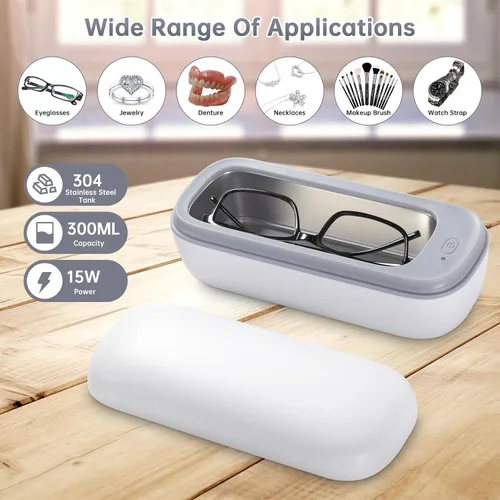 Vista 3 de Limpiador ultrasónico de joyas, limpiador ultrasónico profesional de 49KHz para joyas, anteojos, anillos, relojes, navaja de afeitar, dentadura
