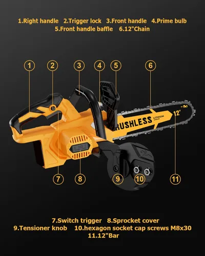 Vista 7 de Motosierra eléctrica inalámbrica sin escobillas de 12 pulgadas, compatible con batería Dewalt de 20 V máxima, no incluye batería incluida