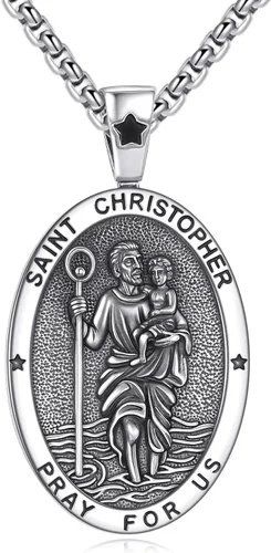 Vista 22 de Collar de Santo Patrón Plata de Ley 925 Colgante Medallón Amuleto Ovalado con Cadena de 22+2 Pulgadas Regalo de Joyería para Hombres y Mujeres