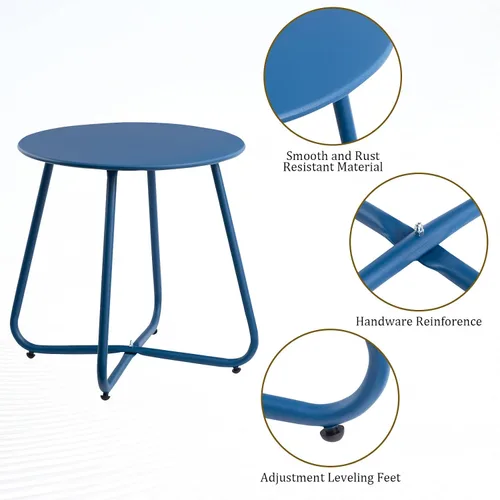 Vista 5 de HollyHOME Mesa auxiliar redonda de metal, resistente al óxido, soporte para plantas pequeñas para patio, mesa auxiliar portátil para exteriores