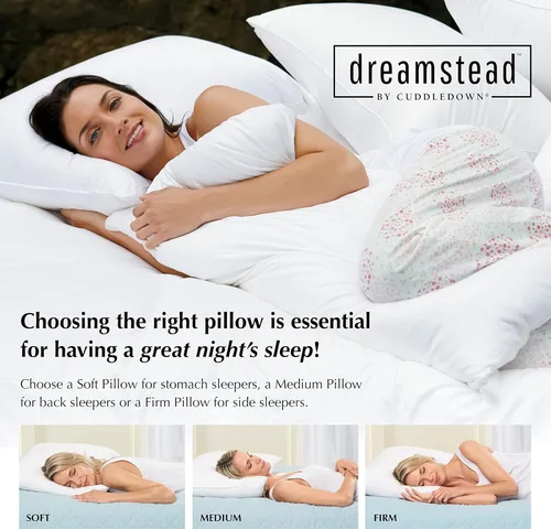 Vista 4 de Cuddledown Dreamstead 600 Fill Power Almohada Plumón blanco europeo Carcasa 100% algodón, rayas de damasco Hipoalergénica Hecha a mano