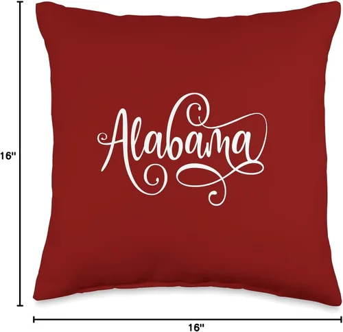 Vista 4 de BDAZ Alabama Bama Fancy White Script Design - Almohada para mujeres y adolescentes, 16 x 16 pulgadas, multicolor