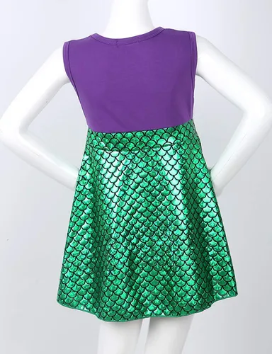 Vista 6 de iiniim Disfraz de sirena de Halloween para niñas y niñas, con cuello halter