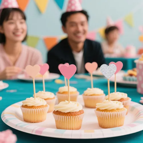 Vista 5 de GUCUJI Decoración para cupcakes, púas de cóctel, divertido corazón rosa con purpurina, 50 piezas