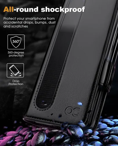 Vista 6 de OCASE Funda tipo cartera para Samsung Galaxy Z Fold 5 5G con soporte para S Pen (versión actualizada) de piel sintética, ranuras para tarjetas