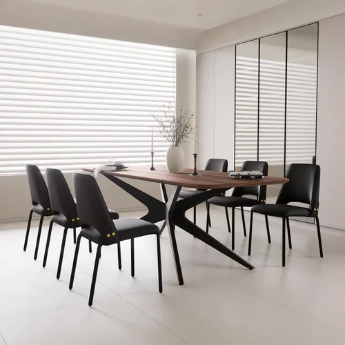 Vista 2 de YOUNIKE Silla de comedor moderna de lujo negra tapizada de piel sintética, cómoda silla de cocina sin brazos con respaldo para restaurante, mesa