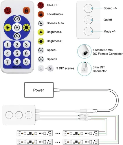 Vista 5 de WS2812B WS2811 1903 Micrófono incorporado Música SP601E Controlador Bluetooth con puertos de salida de señal dual para módulo LED Pixel Strip Light