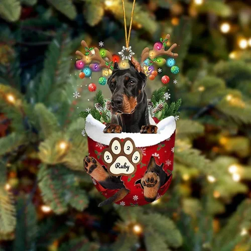 Vista 200 de Adornos personalizados de Pug cervatillo – Decoración personalizada para árbol de Navidad con patas de bolsillo de nieve