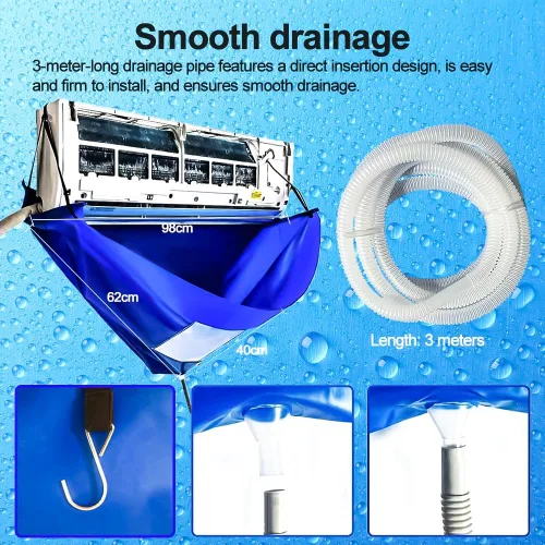 Vista 5 de Bolsa de limpieza de aire acondicionado con varillas de soporte, kit de cubierta mini dividida, cubierta de limpieza de aire acondicionado