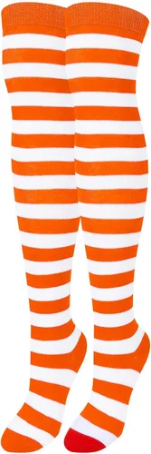 Vista 8 de Benefeet Sox Medias altas hasta el muslo a rayas por encima de la rodilla, calcetines de tubo con rayas de colores para cosplay, Halloween, fiesta
