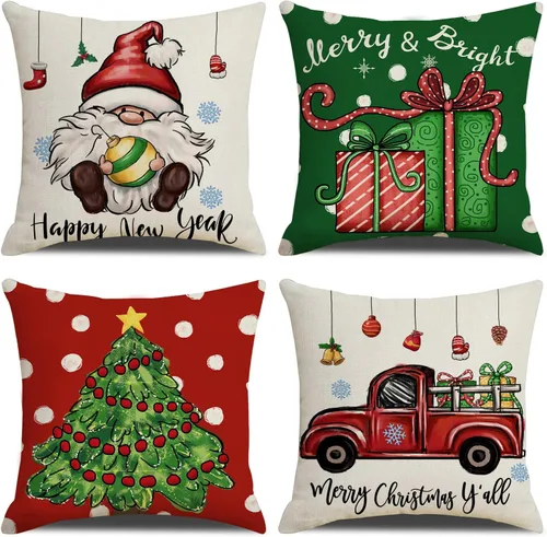 Vista 7 de Coliuso Fundas de Almohadas Decorativas Azules de Navidad 16x16 Juego de 4 Serie Navideña Fundas de Cojines Navideños Decoraciones de Navidad