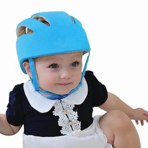 Vista 5 de Casco de seguridad ajustable para bebé, protección para la cabeza, sombrero de protección para andar en bicicleta, caminar y gatear (azul)