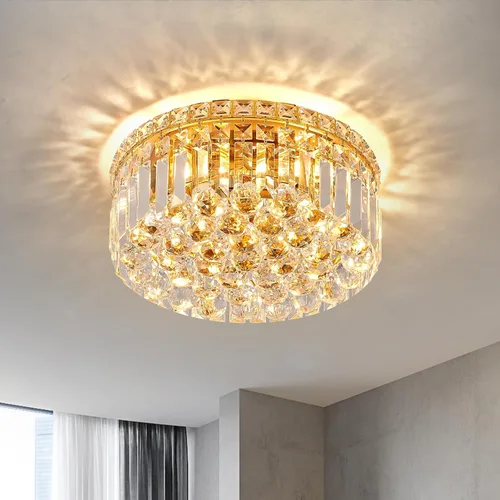 Vista 20 de Lámpara de araña de cristal empotrada de 4 luces con cristales K9, luces de techo modernas, elegante lámpara colgante para dormitorio, pasillo, bar