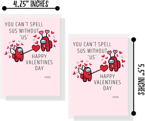 Vista 3 de Lashicorn A mong Us - Paquete de 30 tarjetas de San Valentín Día de San Valentín Ideal para combinar con mini figuras de Among Us Diseño Sus