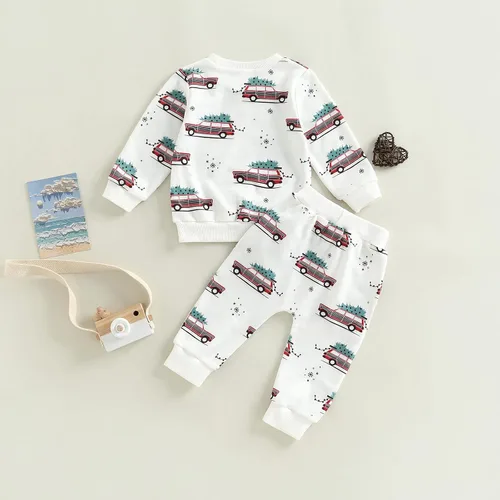 Vista 3 de Conjunto de dos piezas de Navidad para bebé y niña sudadera de manga larga pantalones largos ropa casual de 0 a 3 años