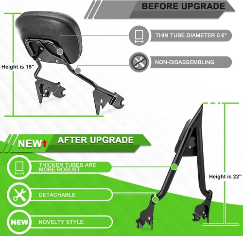 Vista 4 de Mofun Respaldo de pasajero de 27 pulgadas de alto, barra gruesa de 1.3 pulgadas compatible con Harley Touring Road King Street Electra Road Glide
