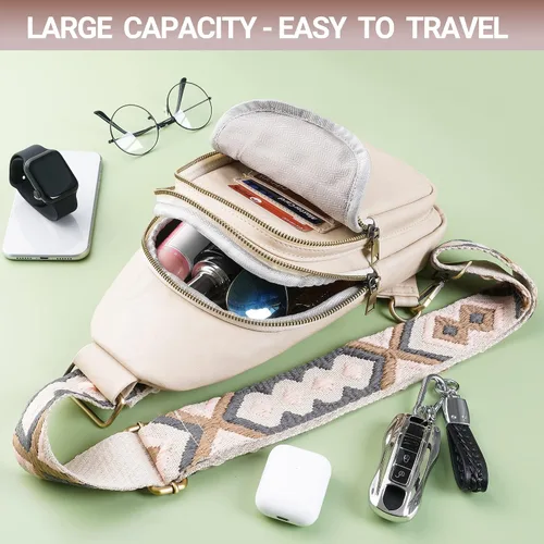 Vista 3 de Bolso bandolera para mujer, de piel sintética, bolso bandolera pequeña, mochila cruzada multiusos para el pecho, para mujer, ciclismo