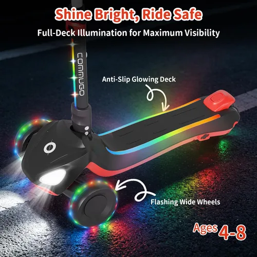 Vista 5 de 3-Wheel Electric Scooter for Kids Ages 4-8, 5 MPH, 3 Adjustable Heights Negro
