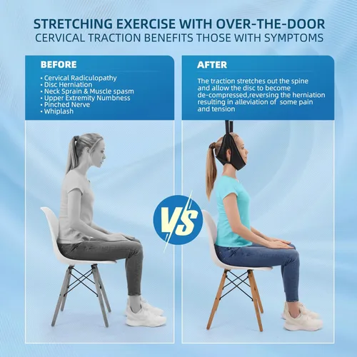 Vista 2 de Dispositivo de tracción cervical del cuello sobre la puerta, estirador de cuello portátil, terapia física casera eficaz para aliviar el dolor