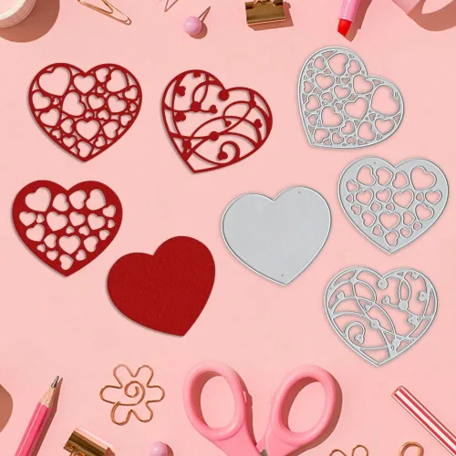 Vista 4 de 4 troqueles de corte de metal con fondo de corazón de San Valentín para suministros de fabricación de tarjetas, troqueles para el día de San 4