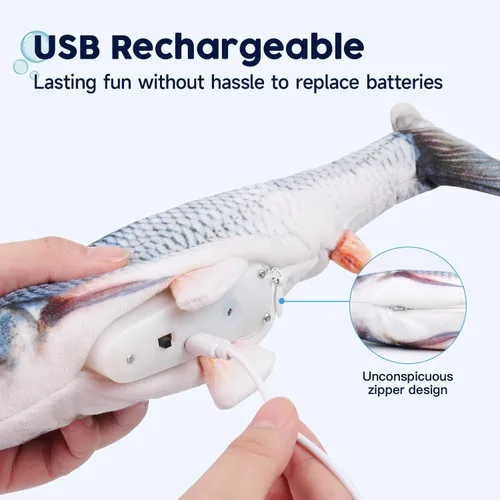 Vista 5 de Potaroma - Juguetes para gatos con SilverVine y menta de gato, pescado en movimiento flexible para perros pequeños, de ejercicio, interactivos
