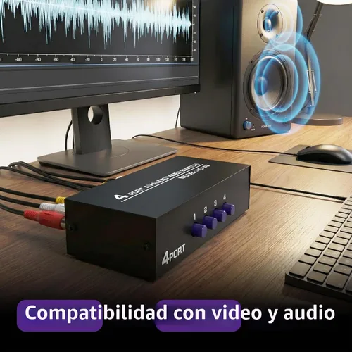 Vista 5 de Fosmon Interruptor y divisor RCA de 3 vías, selector de audio y video estéreo de 3 entradas (hembra) y 1 salida (hembra) con cable de conexión AV