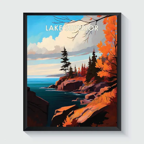 Vista 35 de Yellowstone Lake - Póster impreso artístico, ilustración, arte de pared, decoración de paisaje retro, paisaje, obra de arte para decoración de Lago