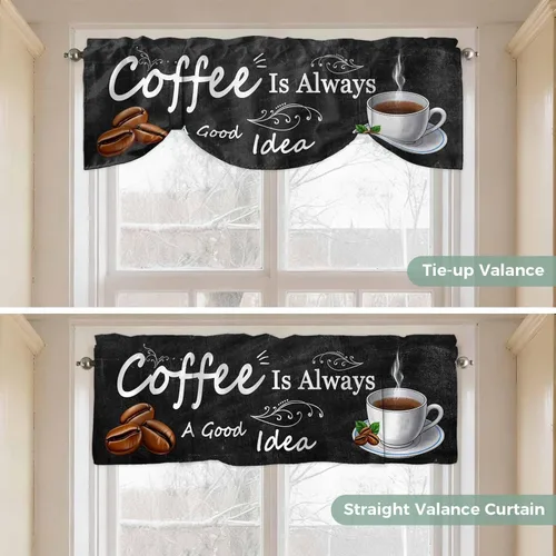 Vista 6 de Cenefas de amarre con temática de café para ventanas, cenefas de cenefa para sala de estar, dormitorio, bolsillo para barra, cenefas estilo granja