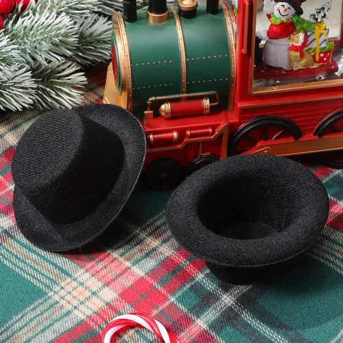 Vista 8 de Sombreros de muñeco de nieve para manualidades, 6 mini topsombreros, 3.54 x 1.18 pulgadas, sombreros de tela en miniatura de Navidad, accesorios