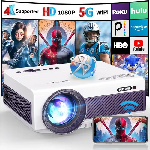 Vista 8 de FUDONI - Proyector Bluetooth WiFi nativo 1080P, altavoz incorporado, portátil Max 300" Screen, Compatible with HDMI, USB, AV, TF, VGA, Fire Stick