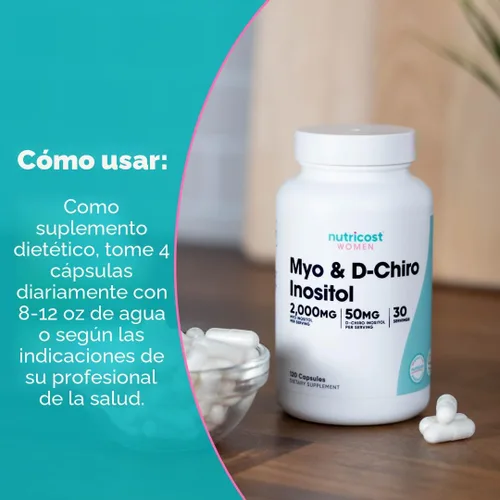 Vista 7 de Nutricost Myo Inositol y D-Chiro Inositol para mujeres 2000mg, 120 cápsulas, 2000mg Myo y 50mg D-Chiro por porción, 30 porciones, apto