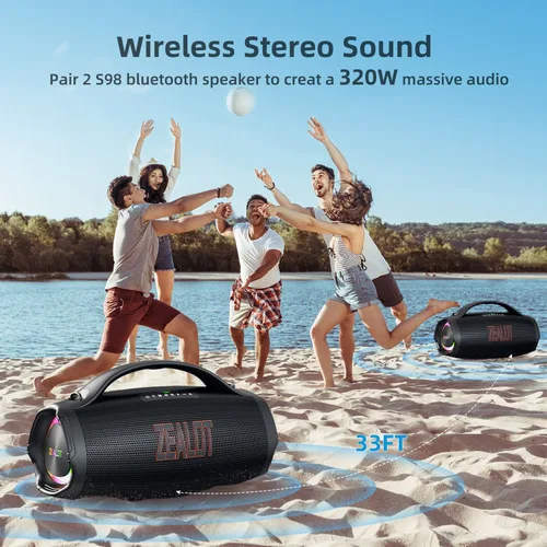 Vista 6 de ZEALOT Altavoz Bluetooth con subwoofer, altavoz inalámbrico fuerte con graves masivos, altavoces estéreo fuerte, 160 W RMS/200 W pico, IPX6