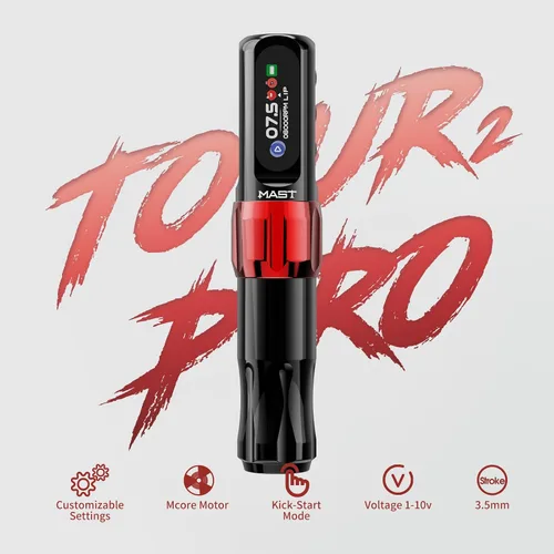 Vista 3 de Mast Tattoo Tour2 Pro Máquina inalámbrica de pistola de tatuaje Rojo rosa