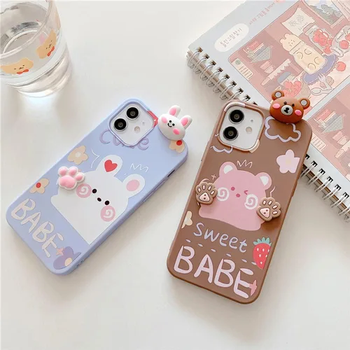 Vista 5 de Bonita funda de dibujos animados compatible con Samsung Galaxy S20, funda protectora de goma de silicona suave con personaje de muñeca de cachorro