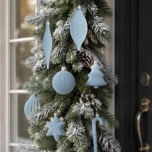 Vista 6 de 30 adornos de terciopelo para árbol de Navidad, juego de adornos de Navidad Azul polvo