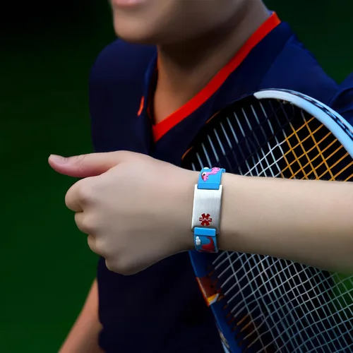 Vista 5 de LinnaLove Medical Alert ID Bracelet – Custom or Pre-Engraved, QR Code Available,Blue Dinosaur Band