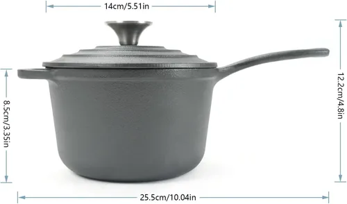 Vista 2 de HAWOK Mini cacerola de hierro fundido de 1 cuarto de galón, 5.5 pulgadas con tapa, pre-sazonada