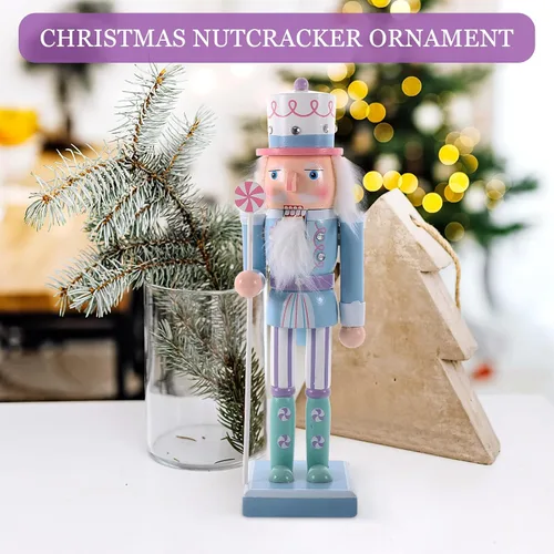 Vista 6 de Adorno de cascanueces de madera azul soldado de Navidad para el festival de Navidad