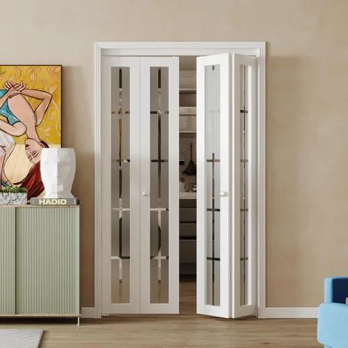 Vista 21 de BARNER HOME Puerta de armario, puertas plegables Full Lite con panel de vidrio estriado, fácil montaje, puertas plegables con kits de herrajes