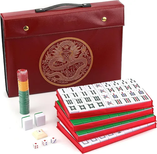 Vista 8 de Mose Cafolo Set de Juego de Mahjong Chino 1.5" X-Grande 144 Fichas de Melamina Blanca Azul Numeradas con Estuche de Viaje Portátil, Completo Majong