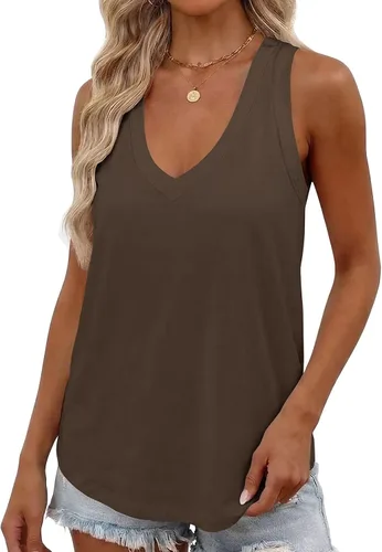 Vista 22 de Smile Fish Camiseta sin mangas de verano con cuello en V profundo para mujer, ajuste holgado, sin mangas