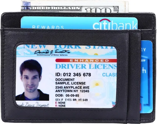 Vista 2 de Kinzd Cartera delgada y minimalista de cuero RFID con bolsillo frontal para hombre