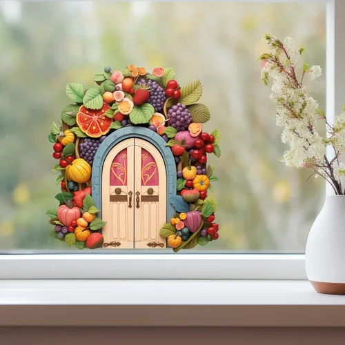 Vista 3 de Decoración colorida de la casa del jardín de frutas - Adhesivo de pared para puerta