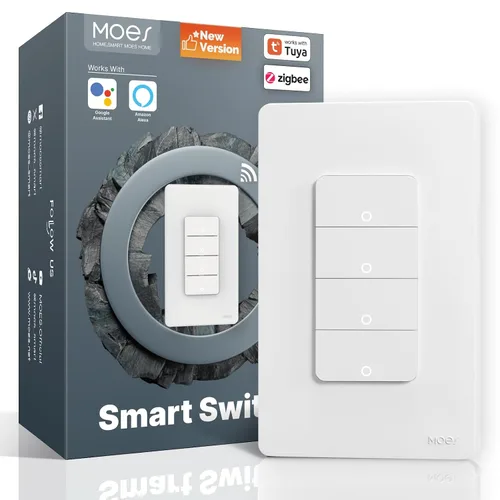 Vista 14 de MOES Interruptores inteligentes Zigbee de 2ª generación, sin cable neutro, interruptor de luz de un polo inteligente que requiere MOES Zigbee Hub